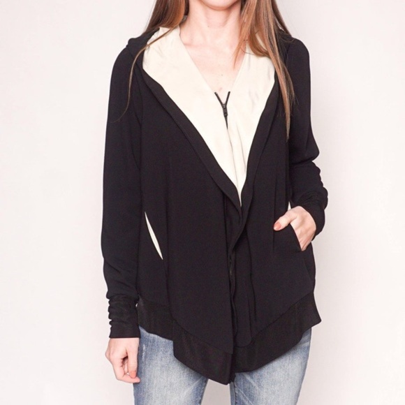 rag & bone Jackets & Blazers - Rag & Bone Size XXS Black & Cream Zip Up Shacket Asymmetrical Hooded Jacket